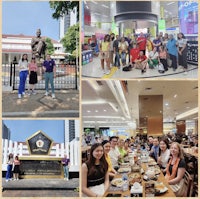 a collage of photos of people at a restaurant